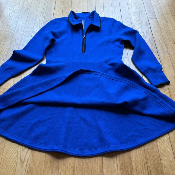 Anthropologie Size L Petite Blue Knit Long Sleeve Half Zip Sweater Mini Dress - Picture 4 of 16